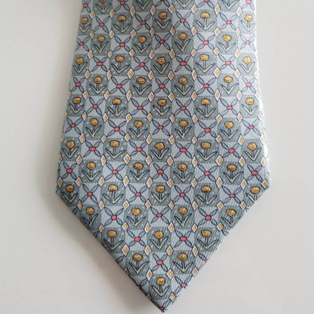 HERMES 7757 FA Floral Design Silk Tie